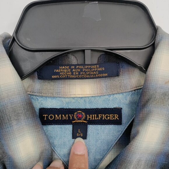Tommy Hilfiger Plaid Button Down Collar Neck Tee Long Sleeve Shirt Top Large Men - Picture 3 of 9